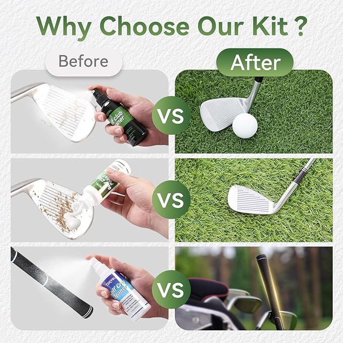 Pro Golf Club Care Kit – Cleaner, Polish, Brush, Groove Sharpener, Grip Cleaner, Magnetic Towel & Leather Bag – Restores Clubs, Removes Rust & Scratches, Renews Tackiness – Golf Gifts for Golfers