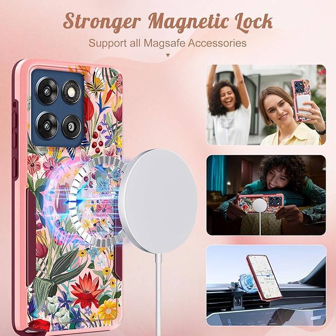 for Moto G Stylus 2025 Case - Compatible with MagSafe Women Cute Girls Magnetic Phone Cover Girly Pretty Floral Flower Heavy Duty Shockproof Design for Motorola Moto G Stylus 5G 2025 Cases