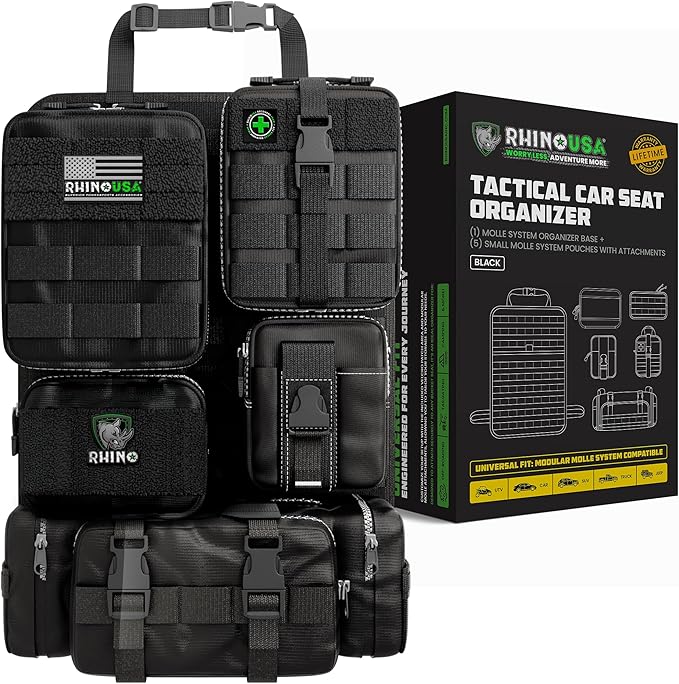 Tactical Car Seat Organizer – Military-Grade Storage for SUV, Truck, & Car – Heavy Duty Seat Organizer with Multiple Pockets & Car Accessories for Maximum Organization - Black