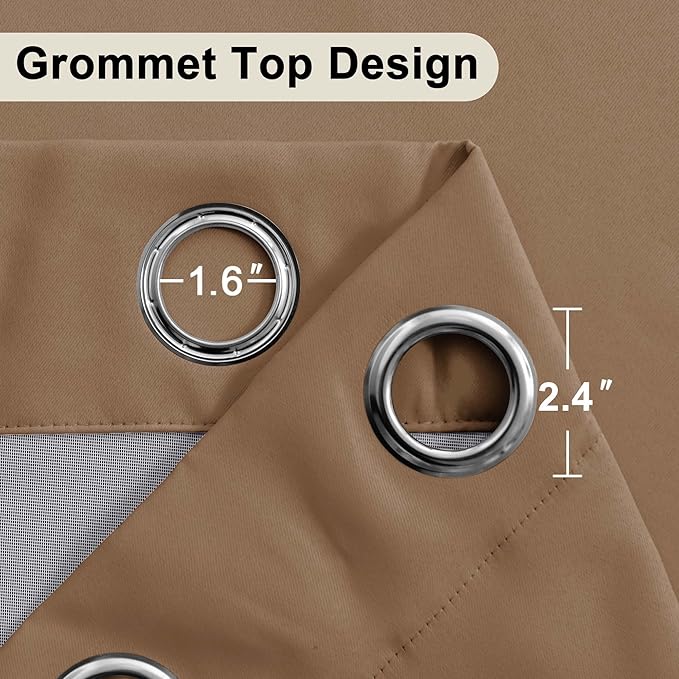 XWZO Full Shading Blackout Curtains 45 Inches Length - Heat and Light Blocking Ring Top Window Drapes with Black Liner Backing for Bedroom Sewn with Tiebacks, Cappuccino, W42 x L45, Set of 2 Panels