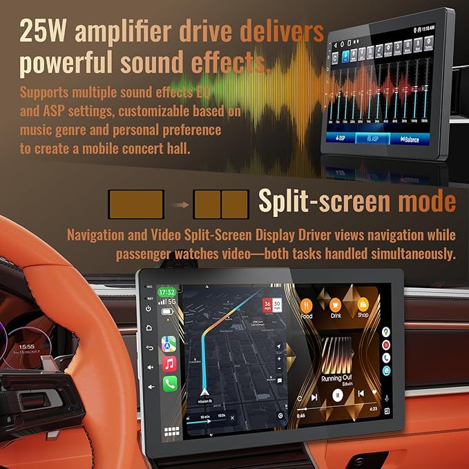 Haudio 10.1 Inch Single Din Car Stereo, Rotatable Touch Screen, Wireless CarPlay & Android Auto, Android 13 Car Radio with Bluetooth GPS Backup Camera