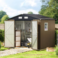 8X6FT Outdoor Steel Storage Shed with Lockable Doors, One Big Window,Ideal for Garden, Backyard, Patio Storage,Brown