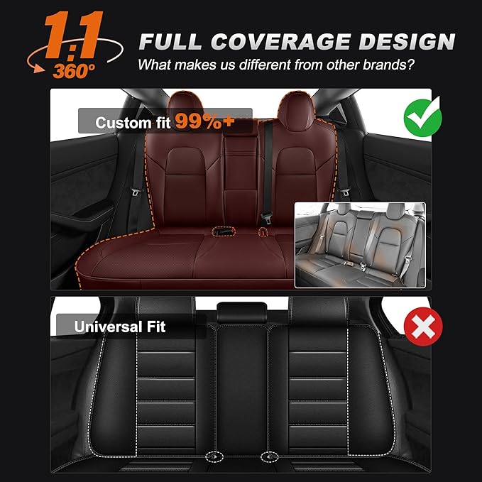 AOMSAZTO Car Seat Cover for Tesla Model 3 2017 2018 2019 2020 2021 2022 2023 Customized Faux Leather Seat Covers - Full Set Wine Red