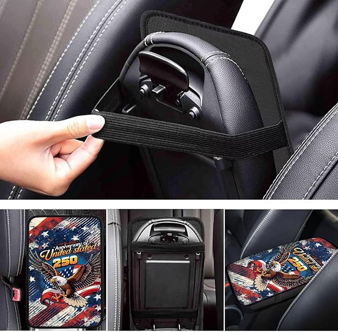 Dreaweet 250th Anniversary Car Center Console Cover Pad Scratch-Resistant & Universal Arm Rest Cover for SUV Sedan Patriotic Eagle Car Accessories Easy to Install