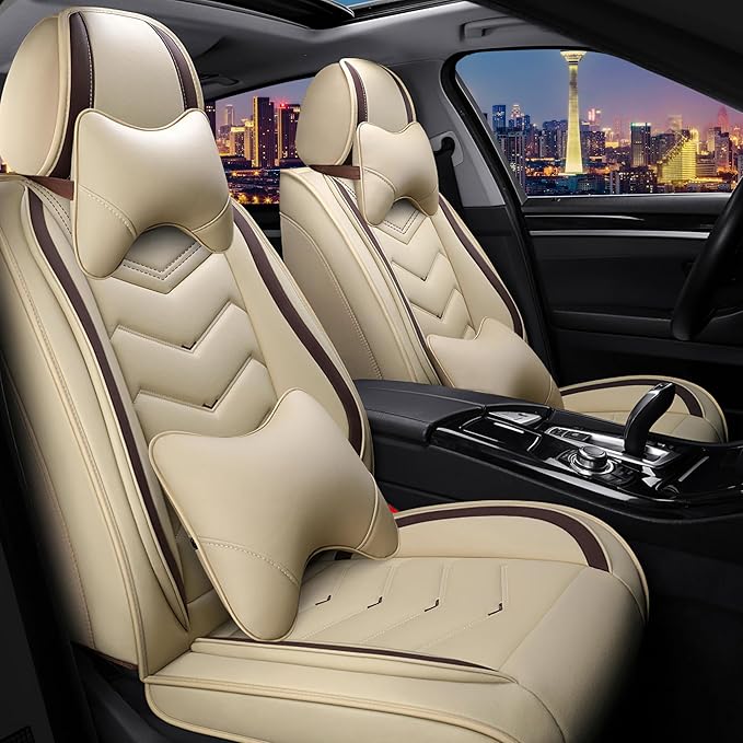 CTDS Car Seat Covers for Mazda CX-5 CX-3 CX-7 CX-9 CX-50 CX-30 CX-70 CX-90 2007-2026, Stylish Sport Seat Cover, Premium Nappa Leather Car Seat Cover.(Luxury 2 Seats/Beige)