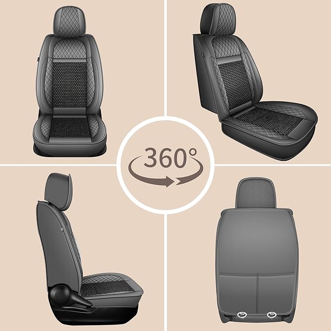 TTX LIGHTING for GMC Terrain 2010-2026 Car Seat Covers, Breathable Ice Silk & Leather Seat Protector, Cool & Anti-Sweat for Long Driving, Airbag Compatible, 2 Front Seats (Black&Gray)
