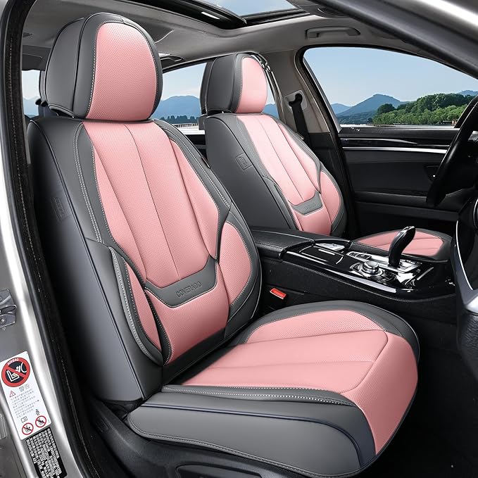 Coverado Seat Covers, Car Seat Covers Full Set, Leather Seat Covers for Cars, Car Seat Protector, Gray Car Seat Covers Front Seats and Back Seats Universal Fit for Most Cars Pink