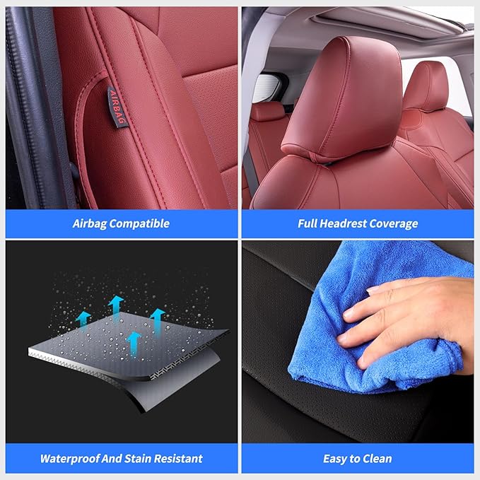 coverdream 2026 Rav4 Seat Covers Custom Fit for 2026 Toyota Rav4 Hybrid (SE,XSE) & PHEV GR Sport SUV,Full Set Luxury Waterproof Leather Car Seat Protector Wine Red