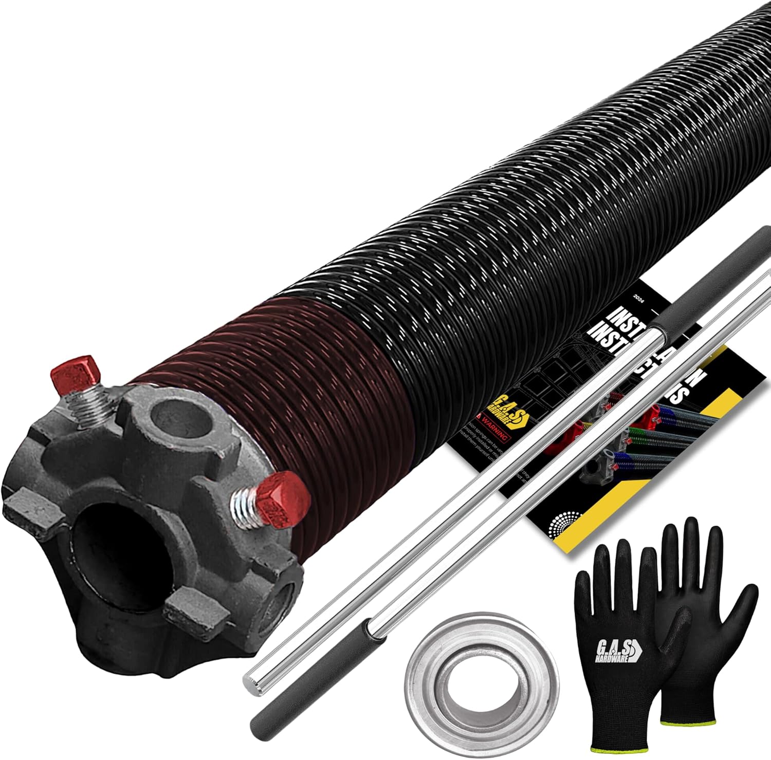 Garage Door Torsion Spring 234x1.75x29 Includes 1” Steel Bearing, Gloves, Manual, and Winding Bars for Right Side of Garage Door Precision E-Coating 5-Year Warranty Min. 30,000 Cycles (Black Cone)