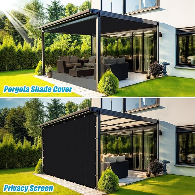 Amagenix 90% Shade Fabric 9'X 13' Black Sun Shade Cloth with Grommets for Pergola Replacement Shade Cover Canopy, Heavy Duty, Cable Zip Ties Included (We Customized)
