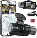 GKU 4K 3 Channel Dash Cam Front and Rear Inside, 3" IPS Screen, 5.8GHz WiFi Dash Camera for Cars, Built-in GPS, G-Sensor, 64GB Card Included, 24H Park Mode