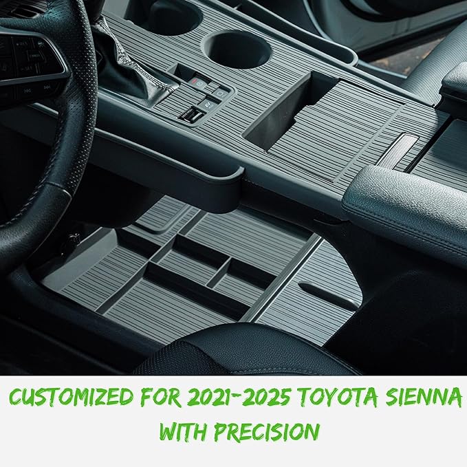 Lower Center Console Organizer for 2021-2026 Toyota Sienna, Soft Silicone Car Interior Storage Organizer with Multiple Compartments