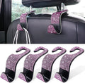 LivTee Car Seat Headrest Hook, Auto Seat Hook Hangers Storage Organizer Interior Accessories for Purse Coats Umbrellas Grocery Bags Handbag, 4-Pack(Bling Pink)