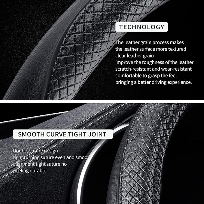 GXT Steering Wheel Cover, PU Leather, Universal 15 Inches, Non-Slip, Odourless Car Interior(Black)