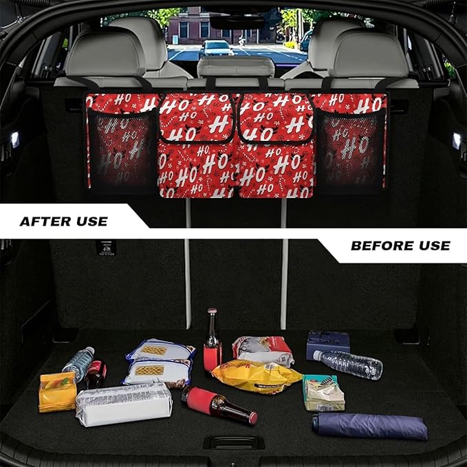 Car Trunk Organizer Red Christmas Car Back Seat Hanging Storage Bag Multipurpose Auto Interior Accessories for Hatchback Crossover Minivan Truck MPV