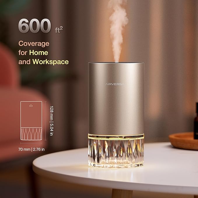 Airversa Waterless Essential Oil Diffuser Starter Kit with 2x30mL Hotel Scent Fragrance Oil for Home Room Desk Car, Battery Operated Scent Air Freshener Diffuser, 100mL Capacity, RD1 Kit Titanium