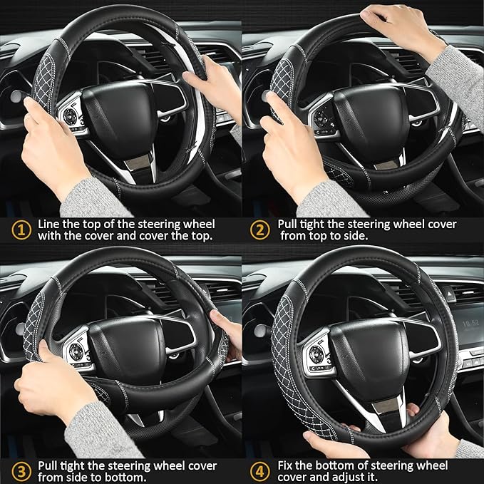 West Llama Customized Auto Car Steering Wheel Cover for Jeep Grand Cherokee,Wrangler,Compass,Gladiator,Cherokee 14.5-15 inches(Black - Standard Size)
