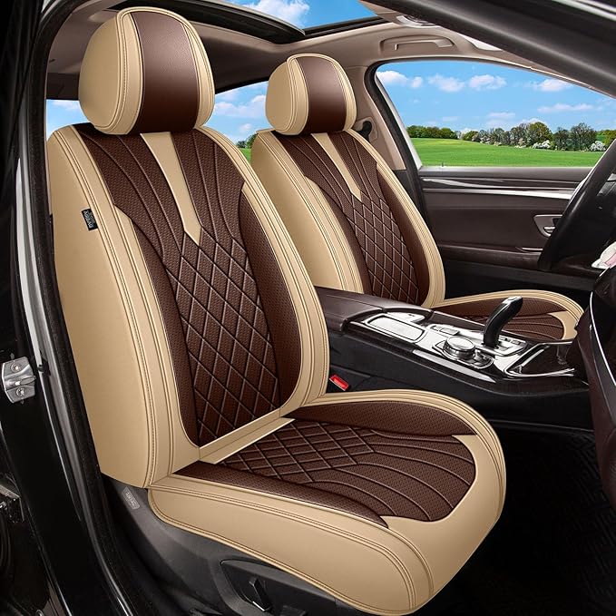 Car Seat Covers Full Set for Honda CR-V CRV 2015-2025 2026-5 Seats- Breathable Cool Ice Silk Leather Seat Covers - Vehicle Seat Cushion (Black&Beige)