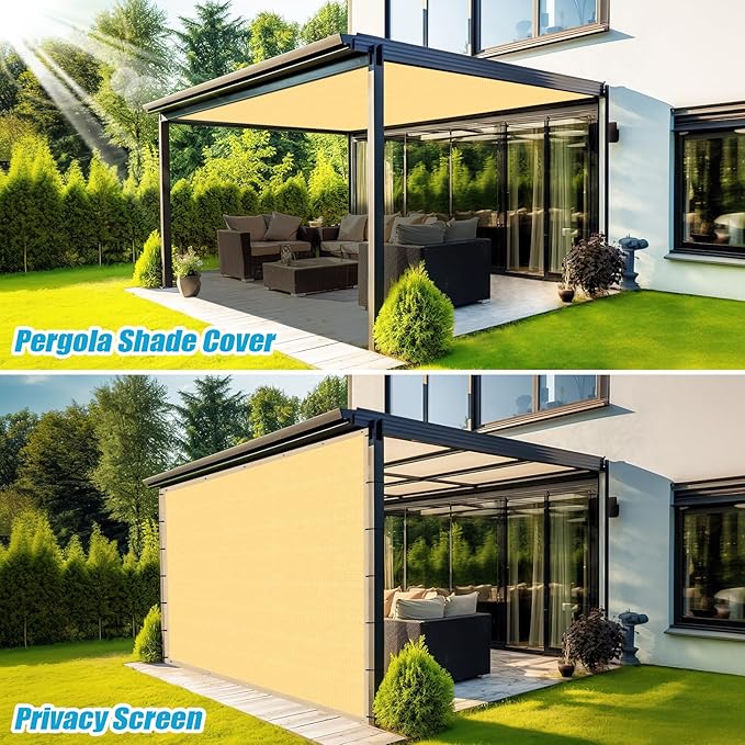 Amagenix 90% Shade Fabric 14'X 23' Sand Sun Shade Cloth with Grommets for Pergola Replacement Shade Cover Canopy, Heavy Duty, Cable Zip Ties Included (We Customized)