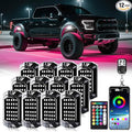 12 Pods RGB LED Rock Lights for Trucks ATV UTV Golf Cart RZR Offroad SUV Cars, Waterproof Multicolor Neon Underglow Kit with Bluetooth APP/RF Remote Control, Vehicle Accent Underbody Light 12V