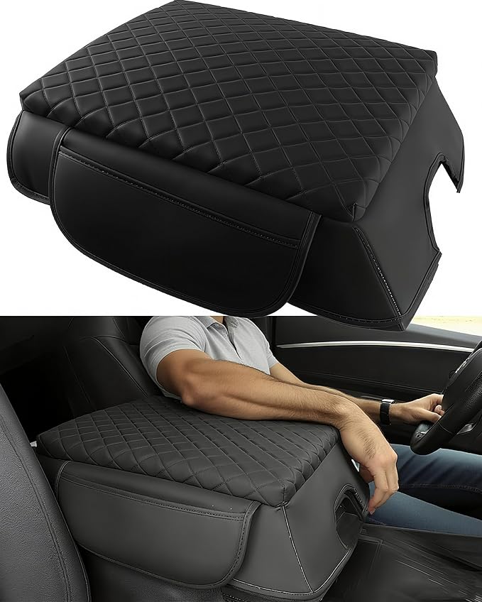 Center Console Cover for Ford F150 2015-2020, F250/F350/F450 2017-2022 & Expedition 2018-2024,Bucket Seat Central Thickened Armrest Box Cushion PU Leather Anti-Scratch Protector Interior Accessory