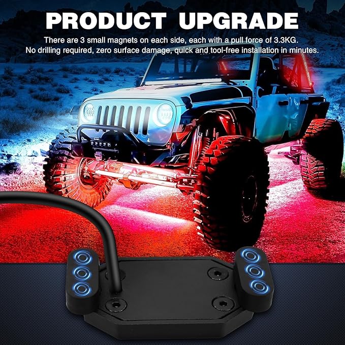 Nilight RGB LED Rock Lights Kit 6 PCS Underglow Multicolor Neon Light Pod with Magnetic Base Bluetooth App Control Flashing Music Mode IP68 Wheel Well Light for Truck ATV UTV RZR SUV
