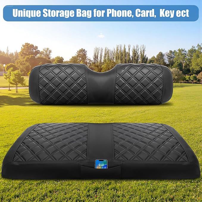 EZGO Seat Cover, Golf Cart Front Seat Cover Fit for EZGO TXT 1994-2013 and EZGO RXV OEM Ordinary Seat Cushion, Concave and Convex Design Appearance, Thick Vinyl Leather Comfortable/Breathable/Anti-Fad