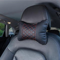 Set of 2 Quilted Faux Leather Car Headrest Pillow, Black Case/Red Threading, Ergonomic Neck Support for Comfortable Driving (Black Base/Red Thread)