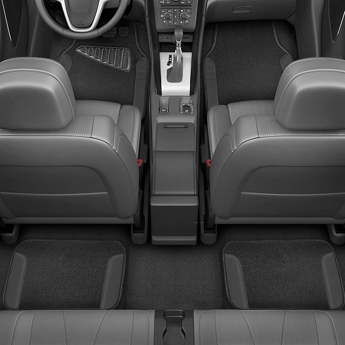 Motor Trend Waterproof Car Floor Mats Universal Fit Car Mats with Driver Heel Pad Leather Car Carpet Floor Mats for SUV Van Sedan Truck Anti-Slip Backing Carpet Mats Black and Gray