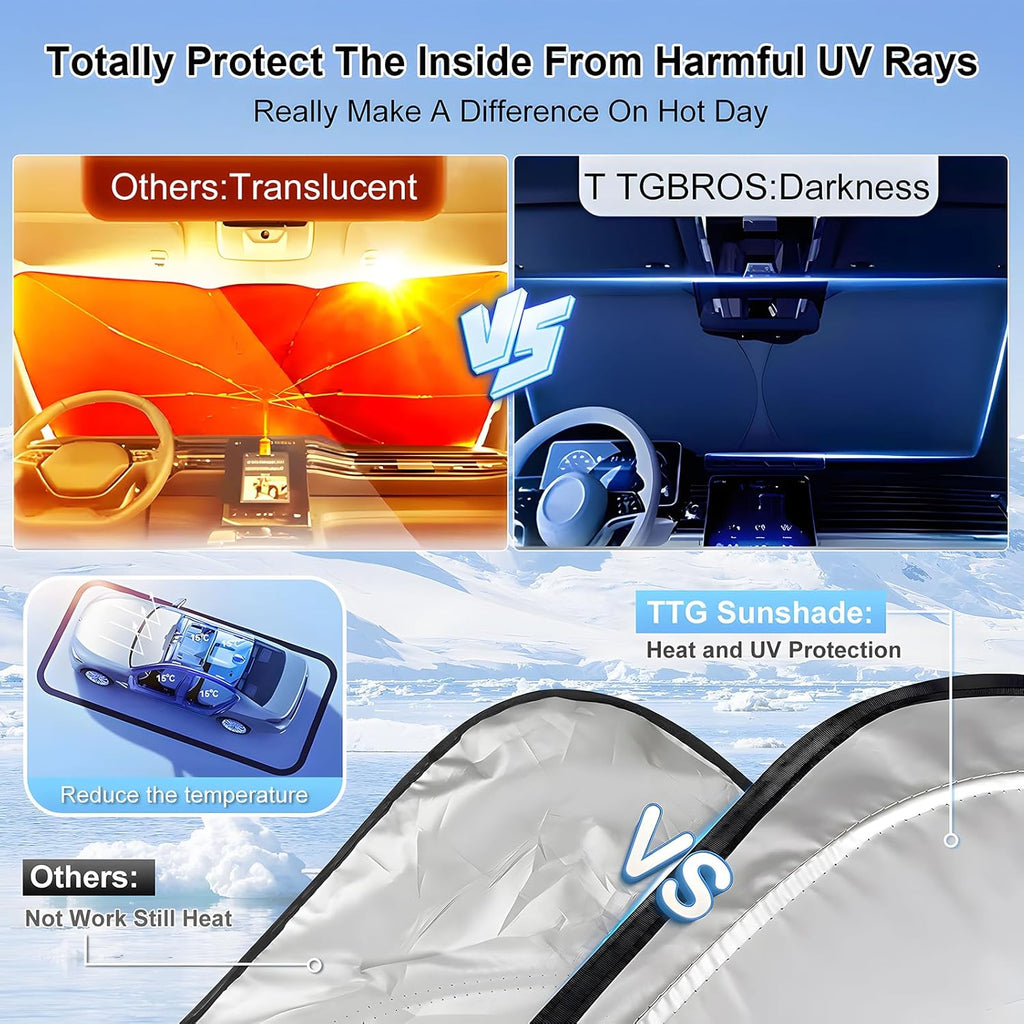T TGBROS Windshield Sun Shade Custom Fit for 2019-2023 2024 Kia Forte Accessories Foldable Sun Shield Reflective Polyester Sun Visor Cover Block Heat and Sun Protection