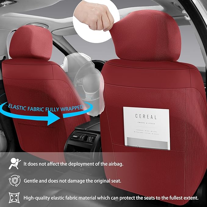 Car Seat Covers Full Set,Universal Fit for Cars,SUVs,Trucks,and Sedans with 5 Seats,Faux Leather Car Seat Cushion Compatible with Airbags,Waterproof Car Seat Protector,Wine Red