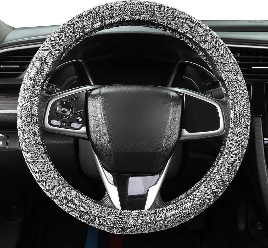 Auto Newer Breathable Steering Wheel Cover Suitable For Four Seasons，Anti-Slip Design，Odorless，Easy Carry ，Unviersal Fit for Truck SUV Sedans Vans，Interior Accessories Standard Size[14" 1/2-15"]（Grey）