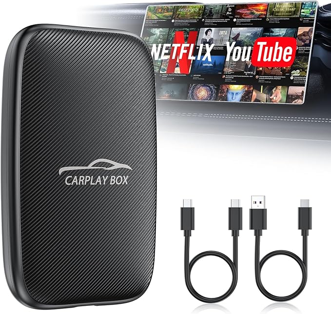 6-in-1 Magic Video Box for Netflix/YouTube, Wireless CarPlay Adapter & Android Auto Wireless Adapter Convert Wired to Wireles Carplay Dongle for OEM Wired CarPlay Cars, TF Card Playback, Plug & Play