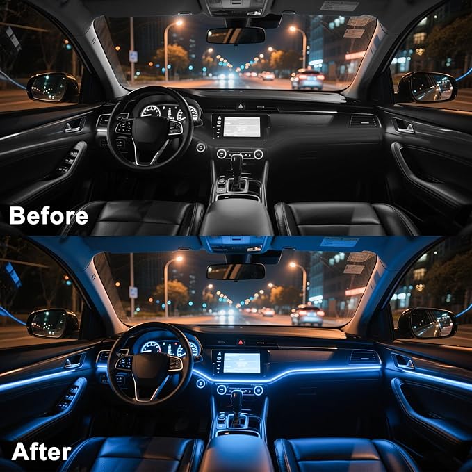 LED Lights for Car Interior - 5 in 1 Wireless Ambient Lighting Kit with 236" Fiber Optic, 16 Million Colors, APP Music Sync - Car Neon Lights for Cars, Trucks, SUVs（USB）