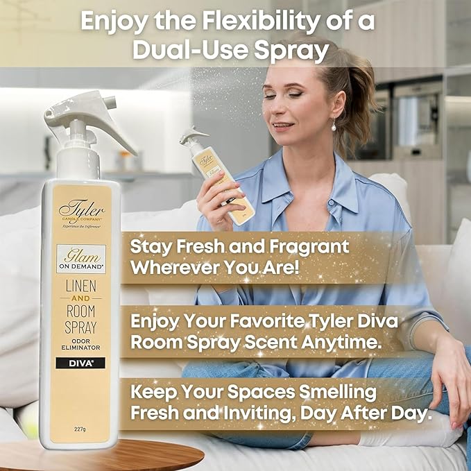 Tyler Glam on Demand - Diva Scent Linen and Room Spray 2 Pack - Air Freshener and Odor Eliminator Bundle with Stain Remover Pen - Laundry Bundle