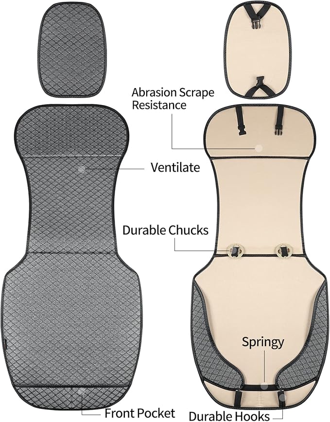 Breathable Car Seat Cover,Luxury Front Seat Cover,Durable and Non Slip,Polyester Silk Material, Universal Car Seat Cushion,Suitable for All Seasons,Airbag Compatible (Gray-2PCS)