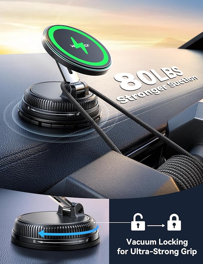 JOYROOM Only for iPhone 15W Magsafe Car Charger with Vacuum & Gel Strong Suction, 360° Vacuum Magnetic Car Phone Holder Charger, Car Mount for iPhone (Orange)