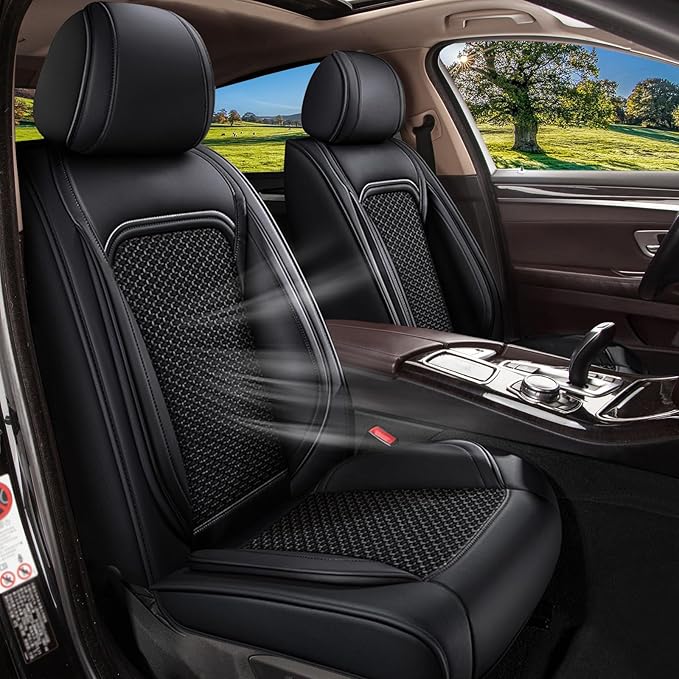 Car Seat Covers Full Set for Nissan Altima 2009-2024 2025 2026 - Breathable Cooling Ice Silk Leather Seat Cover - 5 Seats Vehicle Seat Covers Protector Seat Cushion Auto Accessories (Black)