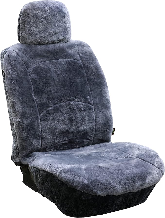 Genuine Sheepskin Seat Cover Lambskin Seat Cover Winter Car Seat Cover Lambs Wool Sheep Skin Fuzzy Shearling Car Accessories with Curve Patten (Gray with bit of Bluish Tint)