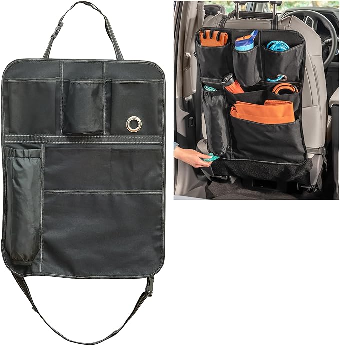 High Road BackPockets Seat Back Organizer - Back of Seat Organizer and Seat Protector with Storage Pockets and Bag Dispensers for Car, SUV, Truck or Van
