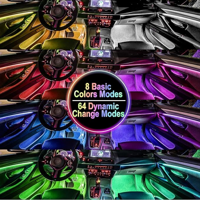BFXM Car Interior Lights, 12V LED Strip Lights with Cigarette Lighter Adapter, Ambient Lighting Car Accessories, App & Remote Control Music Sync Color Change Lights for Truck Car Decor (36LED Beads)