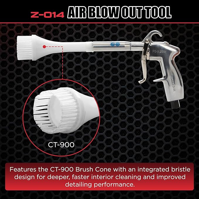 Tornador Z-014 Air Blow Out Tool Bundle | Includes CT-900 Brush Cone | High-Velocity Air Blowout with Brush Agitation | Professional Detailing for Vents, Carpet & Upholstery