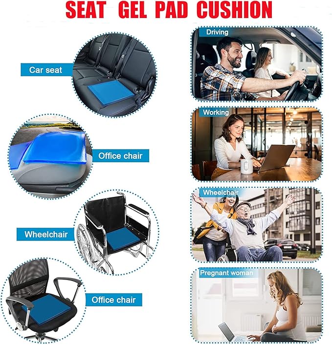 Motorcycle Seat Gel Pad Car Driver/Passenger Seat Cushion Shock Absorption Mat Comfort Soft DIY Seat Pad Cooling Office Chair Seat Cushion Accessories (30 x30 x 2cm)