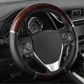 BDK Black Two-Tone 14.5-15 inch Woodgrain Pattern Dark Wood Steering Wheel Cover, 1 Pack