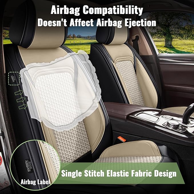 Car Seat Covers Full Set for Honda CR-V CRV 2015-2025 2026-5 Seats- Breathable Cool Ice Silk Leather Seat Covers - Vehicle Seat Cushion (Black&Beige)