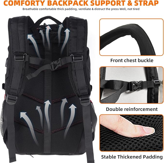 KINGSLONG 17 Inch Laptop Backpack with Hardshell, Armored Backpack with USB Port and Lightweight Rain Cover for Motorcycle Outdoor Racing Waterproof Rucksack Black