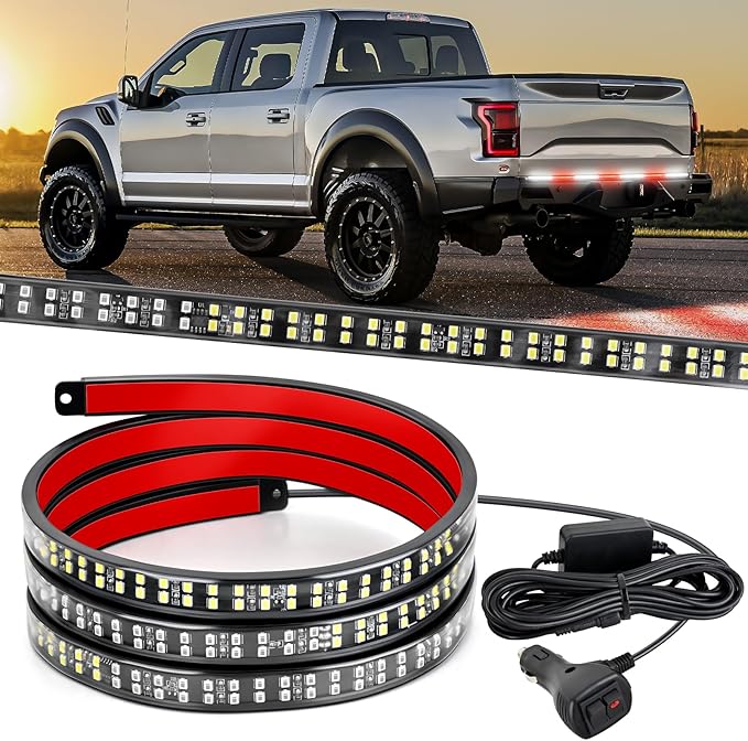 Nilight 60 Inch Truck Tailgate Strobe Light Strip Tail Emergency Bar Rear Window Warning Lamp Ultra-Bright Double Row 360 LED for Pickup Trailers Construction Vehicles Car SUV, Red White