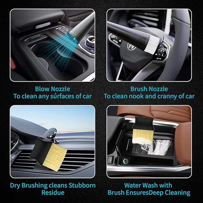 High Pressure Car Cleaning Gun with 2 Nozzles & Brush, Air Blow Gun for Interior Detailing, Dry Cleaning Tool for Dust Removal, Works with Air Compressor Only (No Water Needed)