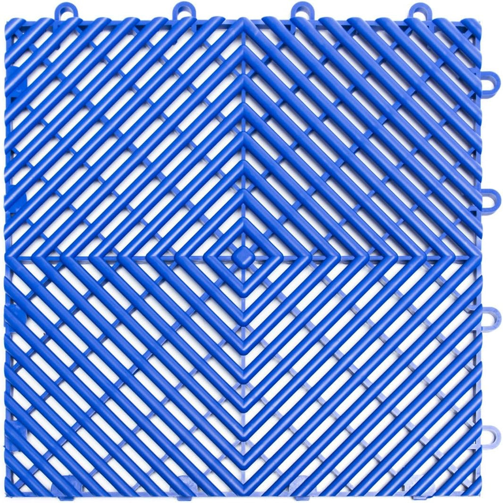 Big Floors RaceDeck Free-Flow Interlocking Garage Flooring Tiles, Non-Slip, Self-Draining, Heavy-Duty, High-Impact Copolymer, Easy Install (Bright Blue, 24 Pack of 12 x 12" Tiles)