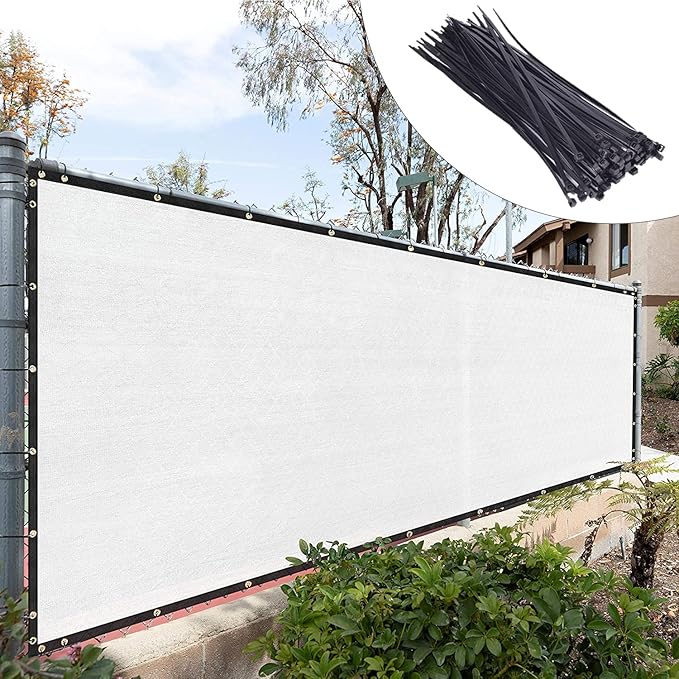 Royal Shade Custom Size 5' x 52' White Fence Privacy Screen Windscreen Cover Netting Mesh Fabric Cloth - Cable Zip Ties Included (We Make Custom Size)